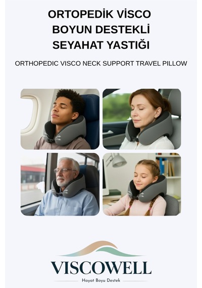 Ortopedik Visco Boyun Ve Baş Destekli Seyahat Yastığı Uçak, Araba, Ev İçin Taşınabilir Gri