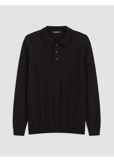 LC Waikiki Lc Waıkıkı Siyah Polo Yaka Desenli Erkek Triko Kazak