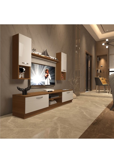 Decoraktiv Eko 5dab Mdf Dvd Tv Ünitesi Tv Sehpası - Ceviz Beyaz Ahşap - Beyaz