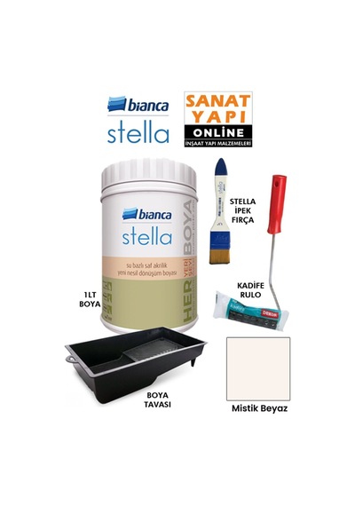 Stella Boya 4 Parçalı Set 1lt Boya - Boya Tavası- Stella İpek Fırça - Kadife Rulo Diğer