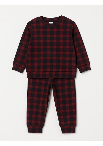 Zekids Erkek Çocuk Kareli Yumuşak Dokulu Pijama Takımı-16049 Bordo