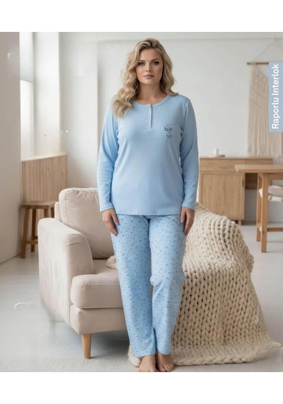 Boyraz Lindros Kadın Düğme Yaka Raporlu İnterlok Kışlık Battal Pijama Takımı 03018 - 1 Adet Mavi Boyraz Lindros Kadın Düğme Yaka Raporlu İnterlok Kışlık Battal Pijama Takımı 03018 - 1 Adet Mavi