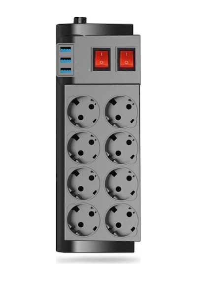 2 Metre 8 Li Grup Priz 3 Usb Portlu, Termal Ve Aşırı Akım Koruması, Ev Ofis Çoklu Uzatma Kablosu 2 M