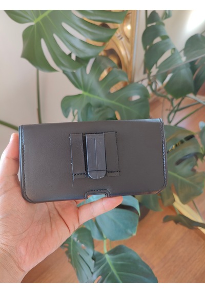 Kemere Takılan Suni Deri Yatay Lüks Kılıf Büyük Boy Mıknatıslı 17x8 Cm Siyah