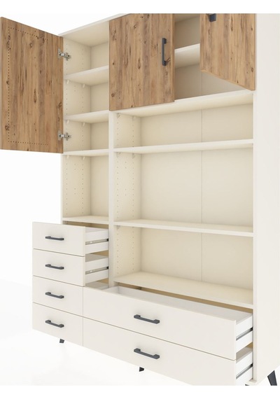 Arges Dolap 9 Raflı 6 Çekmeceli 3 Kapaklı 132x30x195 Aytaşı-çam/aytaşı Atlas Çam/aytası