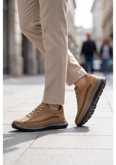 Ayakmod Kum Hakiki Deri Bağcıklı Rahat Tabanlı Erkek Casual Ayakkabı Sneaker 160