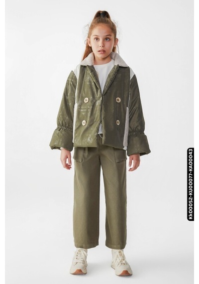 Xo Kids Kız Çocuk Büyük Yakalı Düğmeli Şişmeli Style Mont 8-14 Yaş 35352 Haki