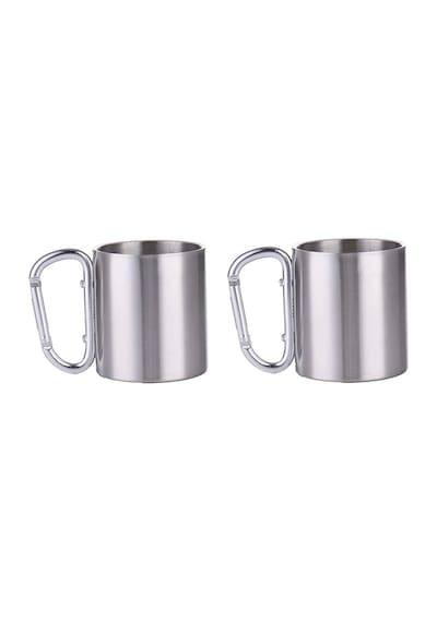 2 li Karamina Çift Kat Çelik Kamp Bardağı Fincanı cin230-2 180 ML Gri