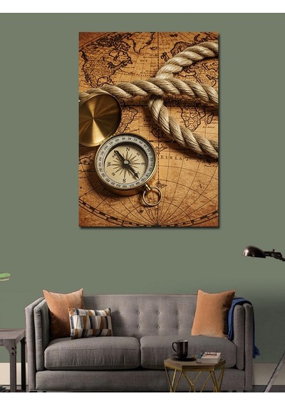 Kanvas Tablo Pusula Ve Antik Harita 50cmx70cm