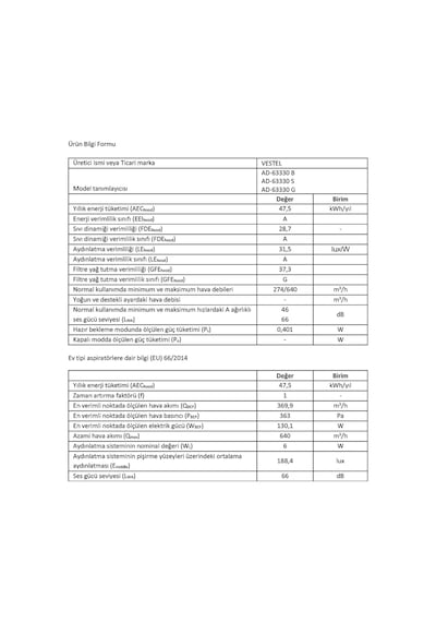 Vestel AD-63330 S Ankastre Davlumbaz