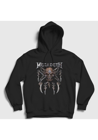 Presmono Unisex Rust Megadeth Kapüşonlu Sweatshirt Siyah