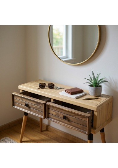 Mobenta Stria Entry: Modern Masif Dresuar 2 Çekmeceli Antre Konsolu - 120x31 Bz-cv Krem-ceviz
