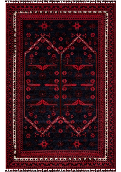 Kırmızı Renkli Afgan Tarzı Altı Kaymaz Şönil Kilim-57