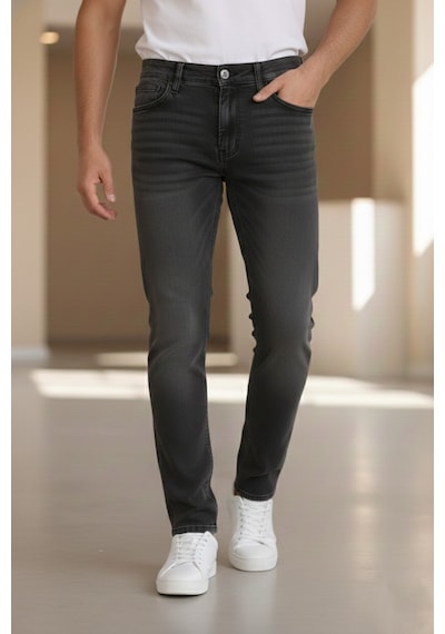 Bürke Premium Antrasit Renk Regular Fit Esnek Likralı Jeans Kot Pantolon