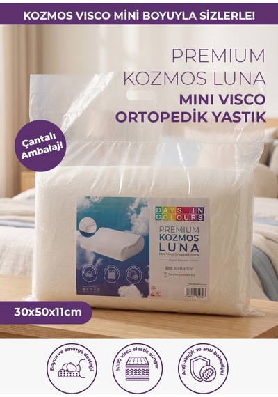 Boyun Destekli Mini Visco Yastık Kozmos Luna Serisi Beyaz