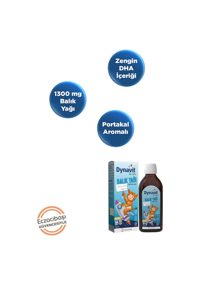Dynavit Kids Balık Yağı 150 Ml - Çocuklar İçin 1300mg Balık Yağı, Omega-3, Epa, Dha - Portakal Aromalı