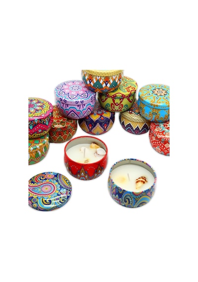 Mandala Desenli Metal Kutuda Orta Boy Kokulu Mum 1 Adet Karışık