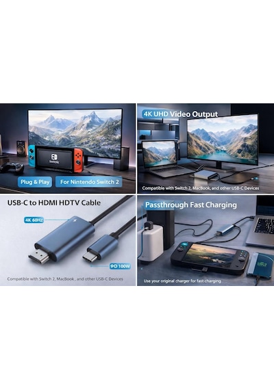 Usb-c To Hdmı Kablo 4k 60hz Switch 2 İle Uyumlu, Macbookile Uyumlu, İpad İle Uyumlu Ve Telefonlar İçin Hd Görüntü Ve Power Delivery 100w Şarj Desteği Type-c - Hdtv Bağlantısı Zr1160 Usb-c To Hdmı Kablo 4k 60hz Switch 2 İle Uyumlu, Macbookile Uyumlu, İpad İle Uyumlu Ve Telefonlar İçin Hd Görüntü Ve Power Delivery 100w Şarj Desteği Type-c - Hdtv Bağlantısı Zr1160