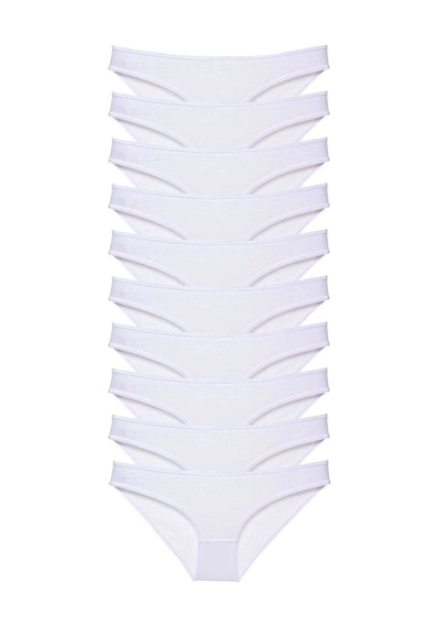 Hubrendy Tedarik 10 Adet Süper Eko Set Likralı Kadın Slip Külot Beyaz Çok Renkli