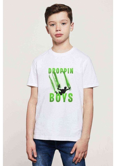 Tshirthane Fortnite Where We Droppin' Boys Green Baskılı Unisex Çocuk Beyaz