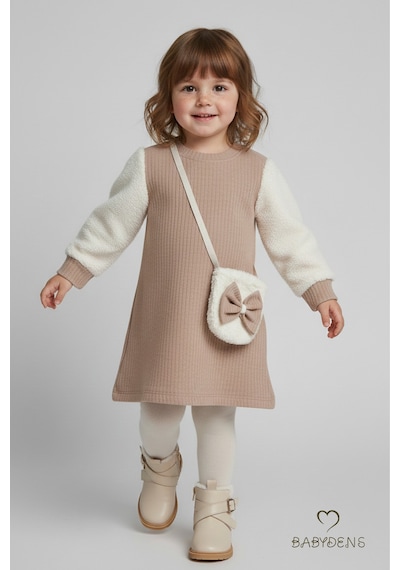 Babyden's Bayramlık Şık Ve Rahat Kız Bebek Elbise Çantalı Yumuşak Peluş Kollu Kışlık Çocuk Kombini Bej Babyden's Bayramlık Şık Ve Rahat Kız Bebek Elbise Çantalı Yumuşak Peluş Kollu Kışlık Çocuk Kombini Bej
