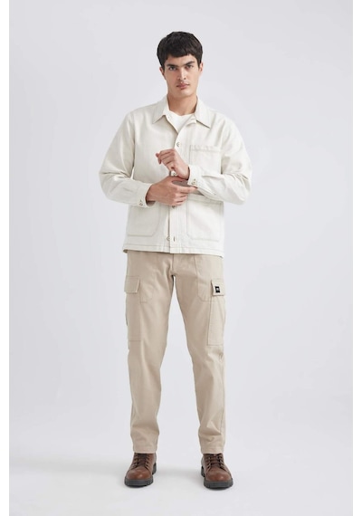 DeFacto Regular Fit Polo Yaka Keten Karışımlı Düğmeli Cepli Yazlık Gömlek Ceket B4529AX24SPBG307