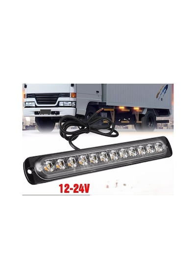 Ahmet Otomotiv Amber Turuncu Işık Çubuğu 12 Ledli Parmak Araba-kamyon-tır İşaret Lambası 19cm 12v-24v