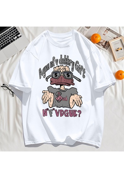 Startmore Y2k Vintage Tişört Tee Bir İnsan Gözlük Giyen Baskı Beyaz