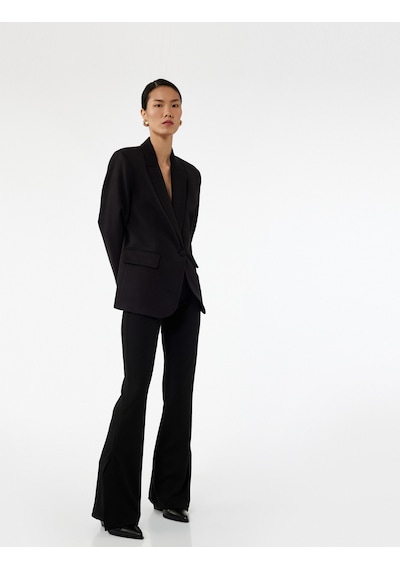 Koton Slim Fit Yırtmaç Detaylı İspanyol Paça Pantolon Siyah 6wak40026ek Siyah