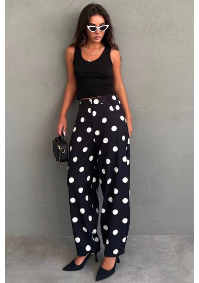 Madmext Siyah Puantiyeli Beli Lastikli Balon Kadın Pantolon Mg2886