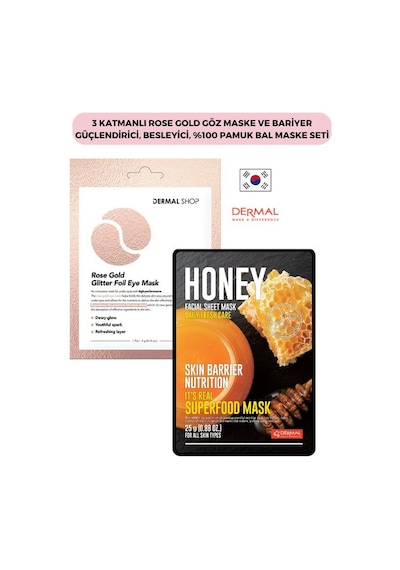 Dermal 3 Katmanlı Rose Gold Göz Maskesi + Pamuk Bal Maskesi