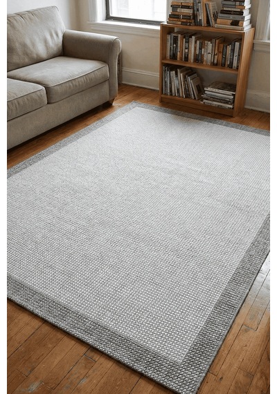 Hoom Rugs Lora 3212 Gri Çerçeveli Çizgili Pamuk Taban Hav Toz Vermez Sisal Halı