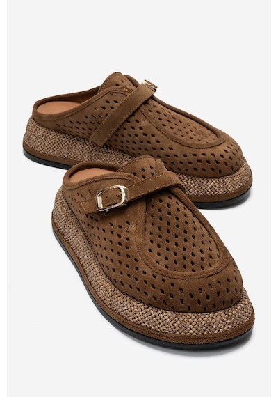 Luvishoes Vone Toprak Süet Hakiki Deri Kemerli Burnu Kapalı Kadın Terlik