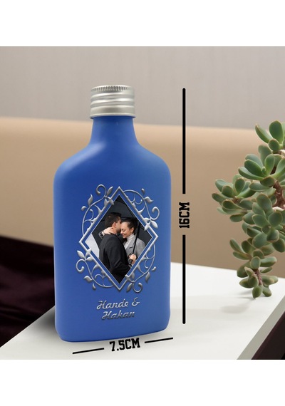 Bk Gift Kişiye Özel İsimli Fotoğraflı Cam Şişede Kolonya 200 Ml 80 Derece, Özel Tasarım Şişe, Hediye Kolonya Mavi