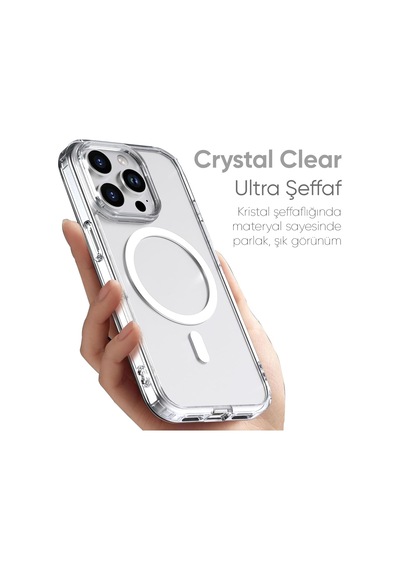Apple Uyumlu iPhone 16 Pro Kılıf Magsafe Özellikli Şeffaf Silikon Kapak Şeffaf
