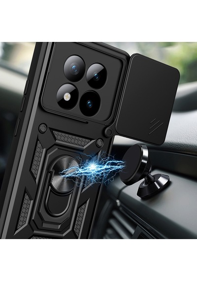 Maks Technology Redmi Note 15 Pro Plus Kılıf Magnetik Standlı Kamera Korumalı Mkst Sürgülü Vega Kapak - Siyah