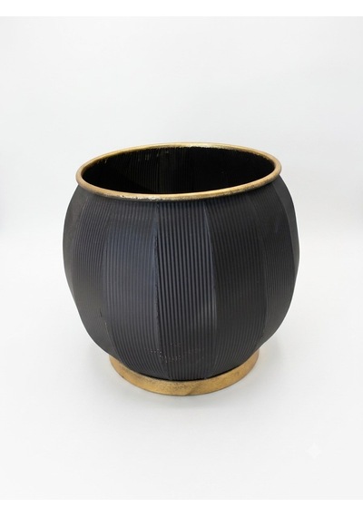 Panalı Metal Siyah Dekoratif Saksı Büyük 37 X 31 Cm