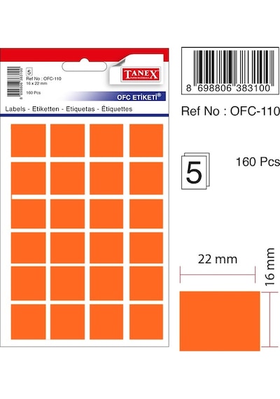 Tanex Etiket Ofc-110 16x22mm Turuncu 10'lu 2 Adet