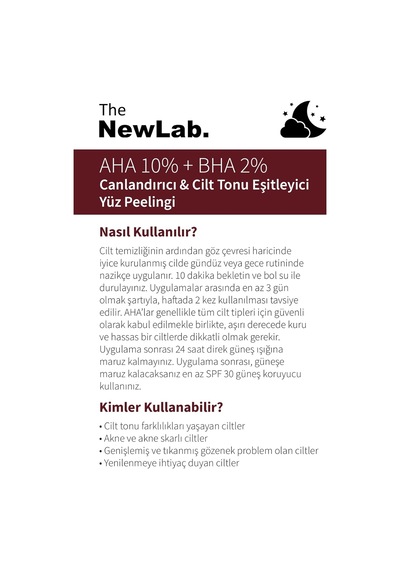 The Newlab-canlandırıcı & Cilt Tonu Eşitleyici Yüz Peeling Serum 30 Ml Aha 10% + Bha 2%