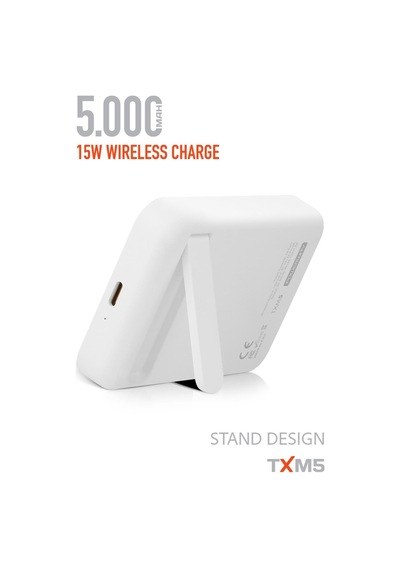 5000 Mah Beyaz 15w Magsafe Destekli Txm5 Powerbank Kablosuz Şarj + Stand Tasarım BEYAZ