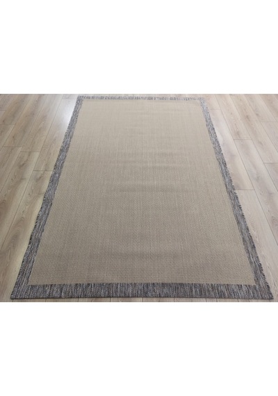 Çam Halı Sisal 9709 Bej / Gri Bordürlü Jüt Sisal Kilim - 80x150