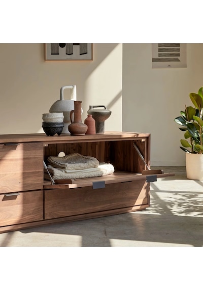 Vintage Walnut Model Devirme Kapaklı Masif Ahşap Tv Ünitesi