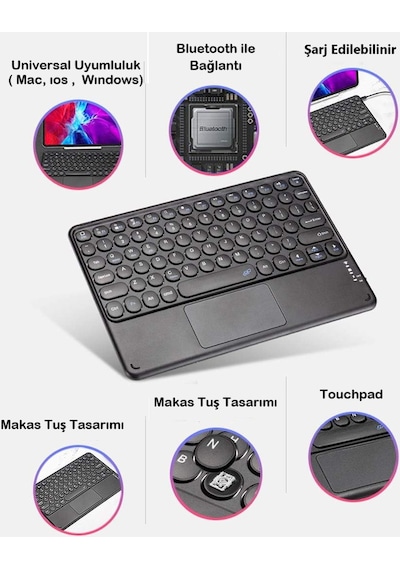 Bluetooth Klavye Tablet İçin Uyumlu Şarjlı-touchpadli-rgb