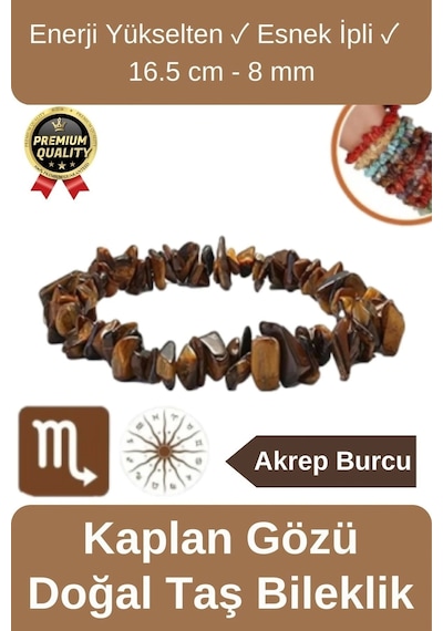 Özel Üretim  Yükselten Esnek İpli Akrep Burcu Gerçek Kaplan Gözü Doğal Taş Unisex Bileklik Çok Renkli