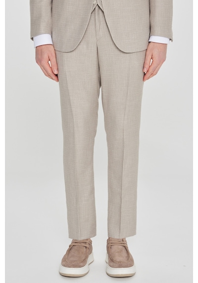 Ac&co Erkek Bej Slim Fit Dar Kesim Kırlangıç Yaka Kapak Cepli Çizgili Takım Elbise