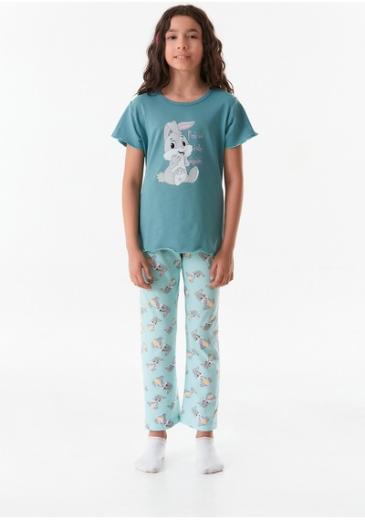 Fullamoda Tavşan Baskılı Kız Çocuk Pijama Takımı 24mıcg631212236-mavi 24MICG631212236-Mavi