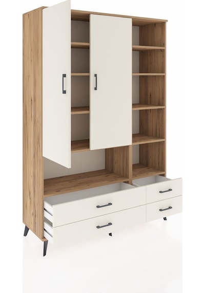Hyperion Dolap 10 Raflı 4 Çekmeceli 2 Kapaklı 132x44x195 Çam-aytaşı/aytaşı Aytası/aytası