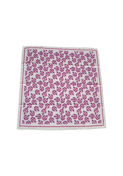 Tikitonki Pembe Çapa Figürlü Saten Beyaz Eşarp 90x90 Beyaz Beyaz