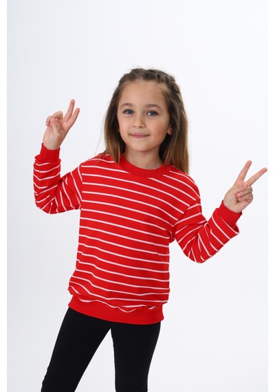 Toontoy Kız Çocuk Regular Fit Bisiklet Yaka Düşük Omuz Çizgili Sweatshirt - 2 İplik Kırmızı Toontoy Kız Çocuk Regular Fit Bisiklet Yaka Düşük Omuz Çizgili Sweatshirt - 2 İplik Kırmızı