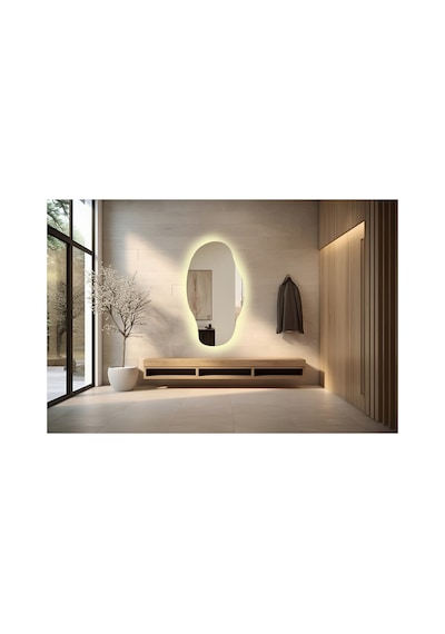 Boy Aynası Ledli, Asimetrik Ayna, Asimetrik Boy Aynası, Ledli Ayna, Duvar Aynası, Günışığı Led 120 X 65 Gümüş